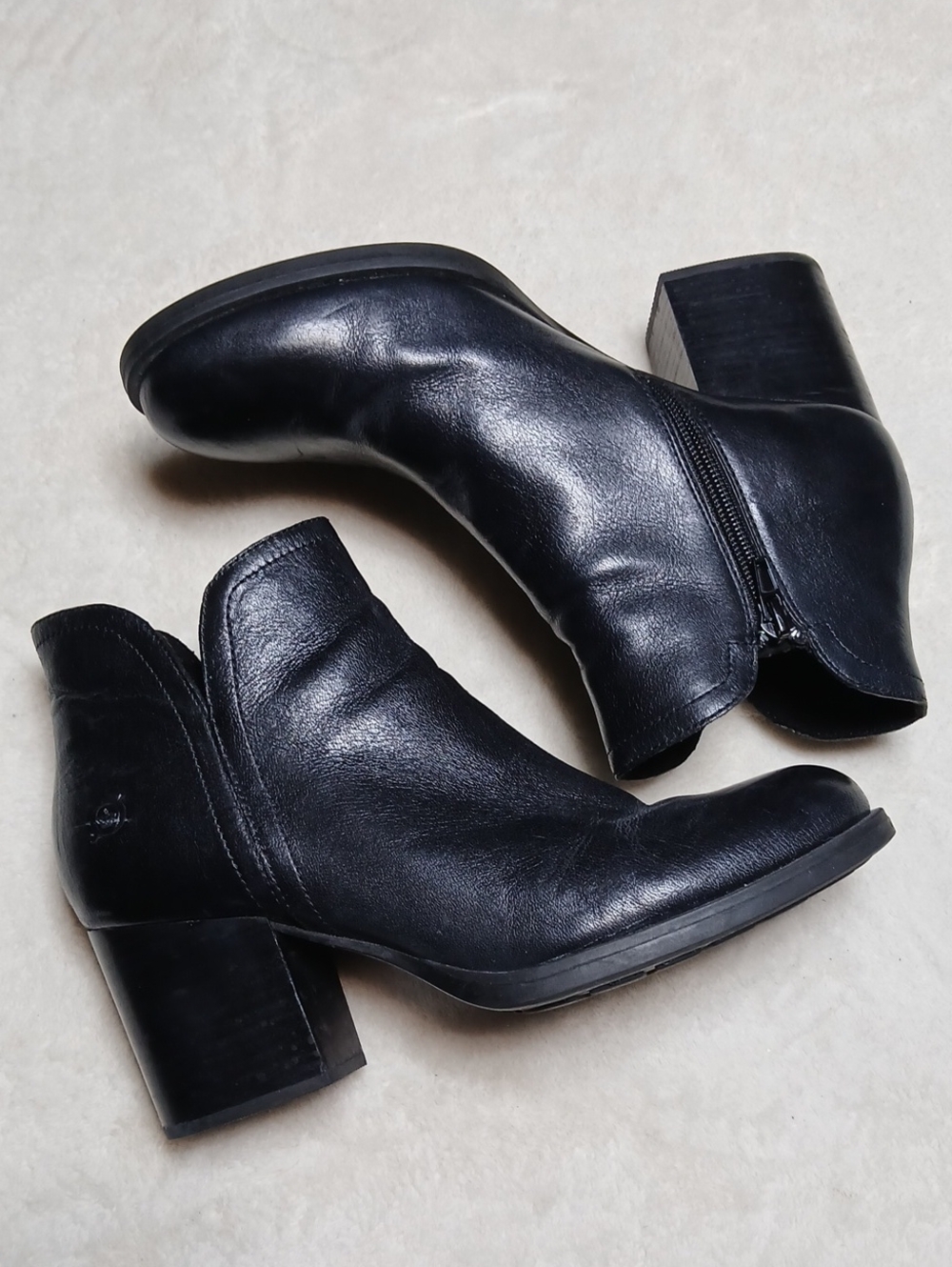 Born Black Leather Ankle Booties with Block Heel Size 8.5